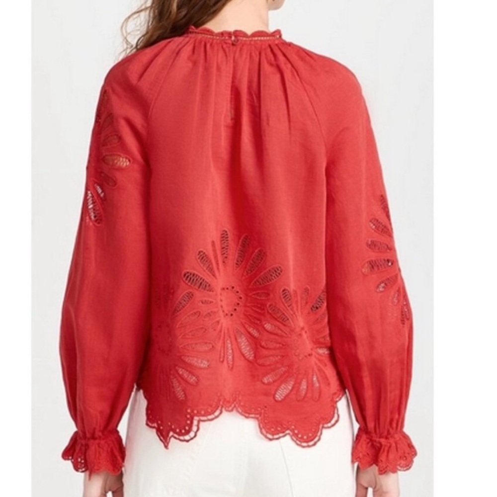 NWT Ulla Johnson Louisa Eyelet Ruffle Linen Blend Top in Poppy.     22 - Picture 11 of 14